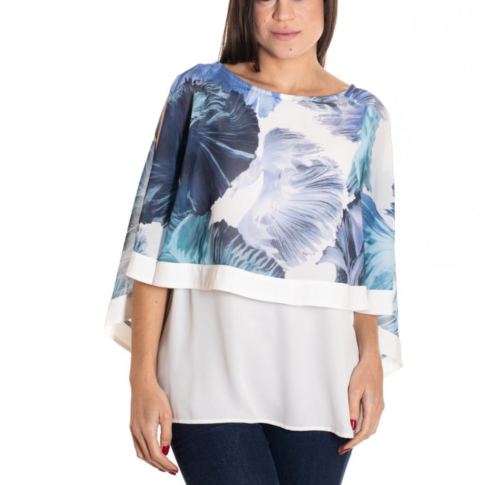 VECCELI Italy Women's Milano Luxe Sheer Floral Overlay Tunic
